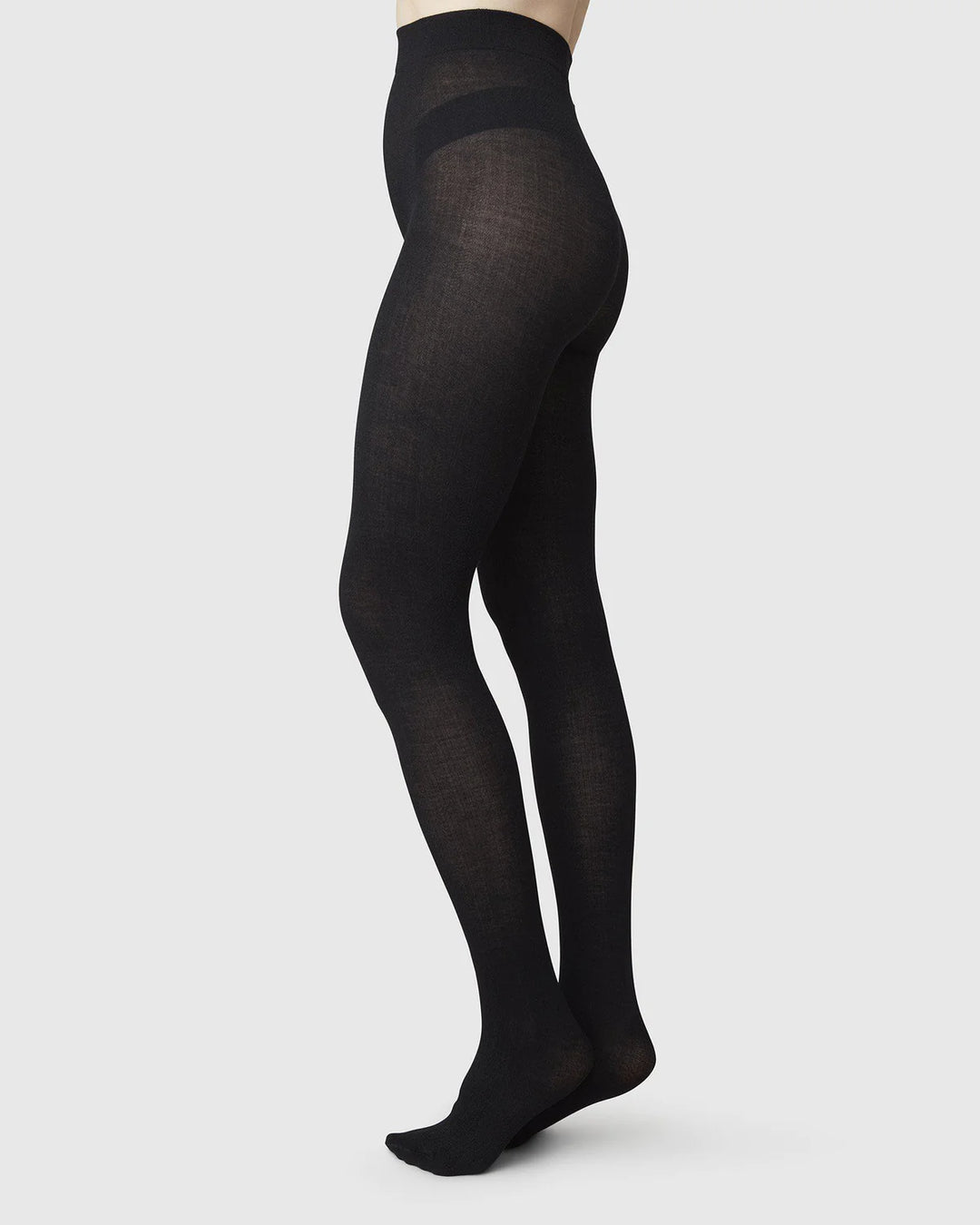 YLVA ORGANIC WOOL FISHBONE SOKKABUXUR SVARTAR - Ethic