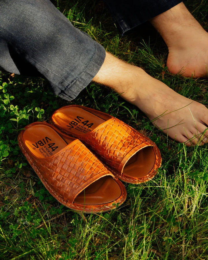 SAINT TROPEZ LEATHER COGNAC WOVEN - Ethic