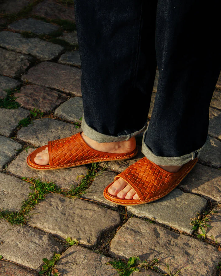 SAINT TROPEZ LEATHER COGNAC WOVEN - Ethic