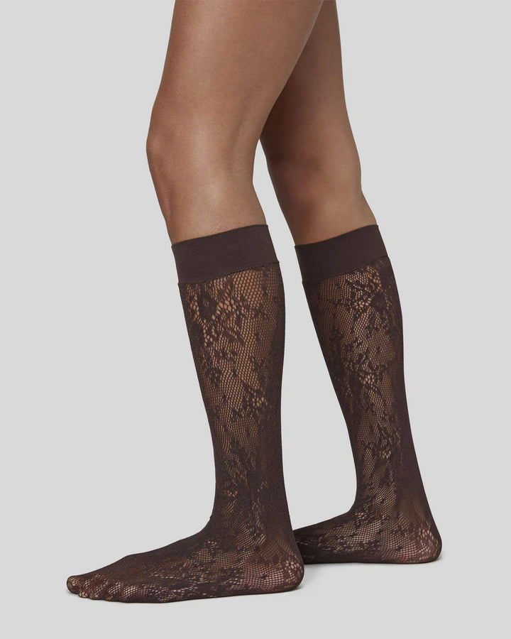 ROSA LACE HNÉSOKKAR DARK BROWN - Ethic