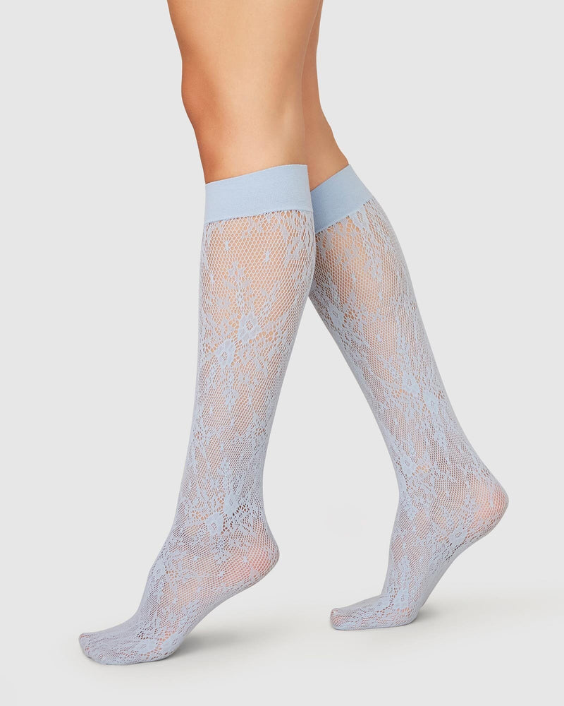 ROSA LACE HNÉSOKKAR DUSTY BLUE