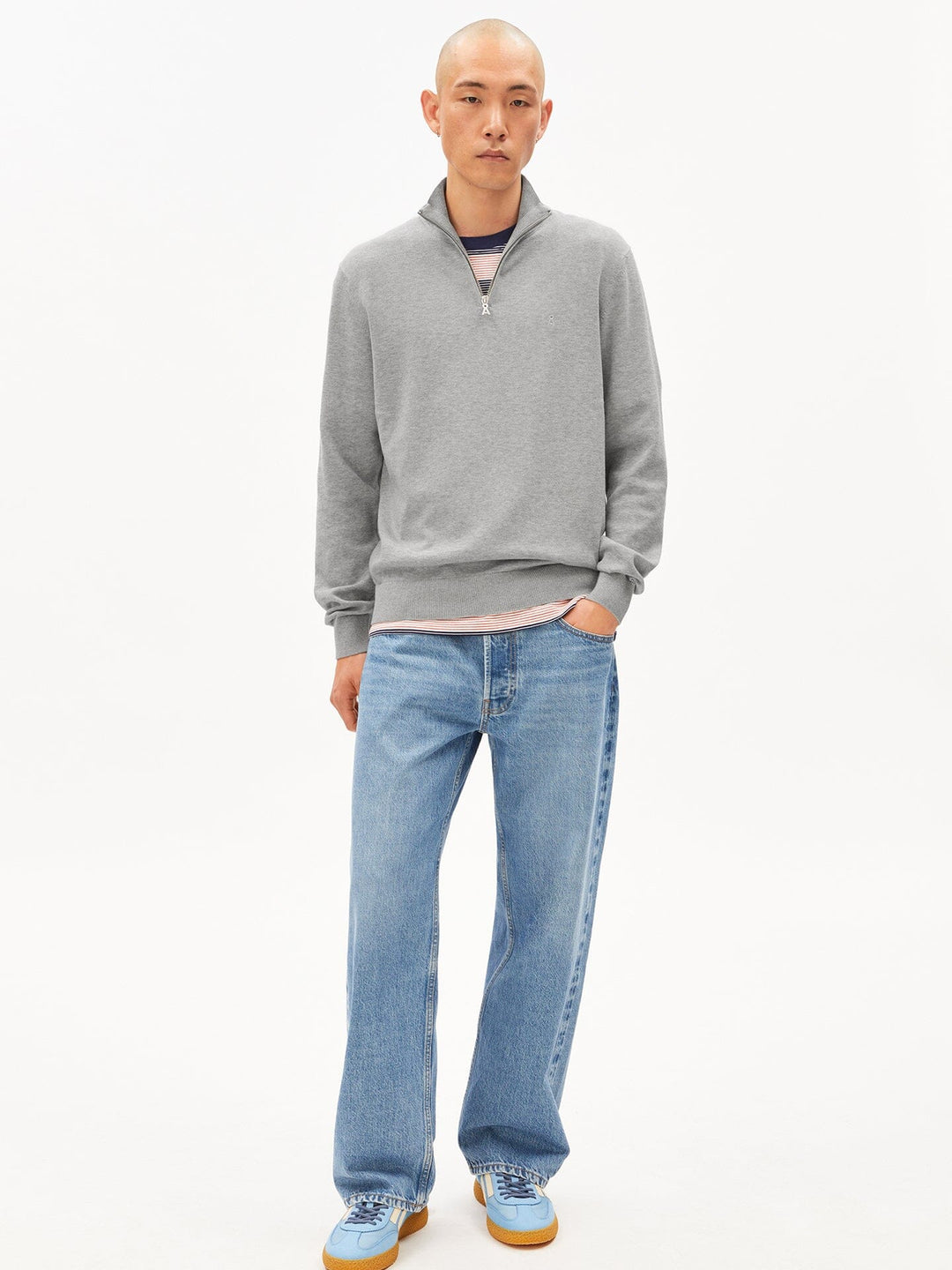 FAABES HALF ZIP KNIT PEYSA SILVER MELANGE - Ethic