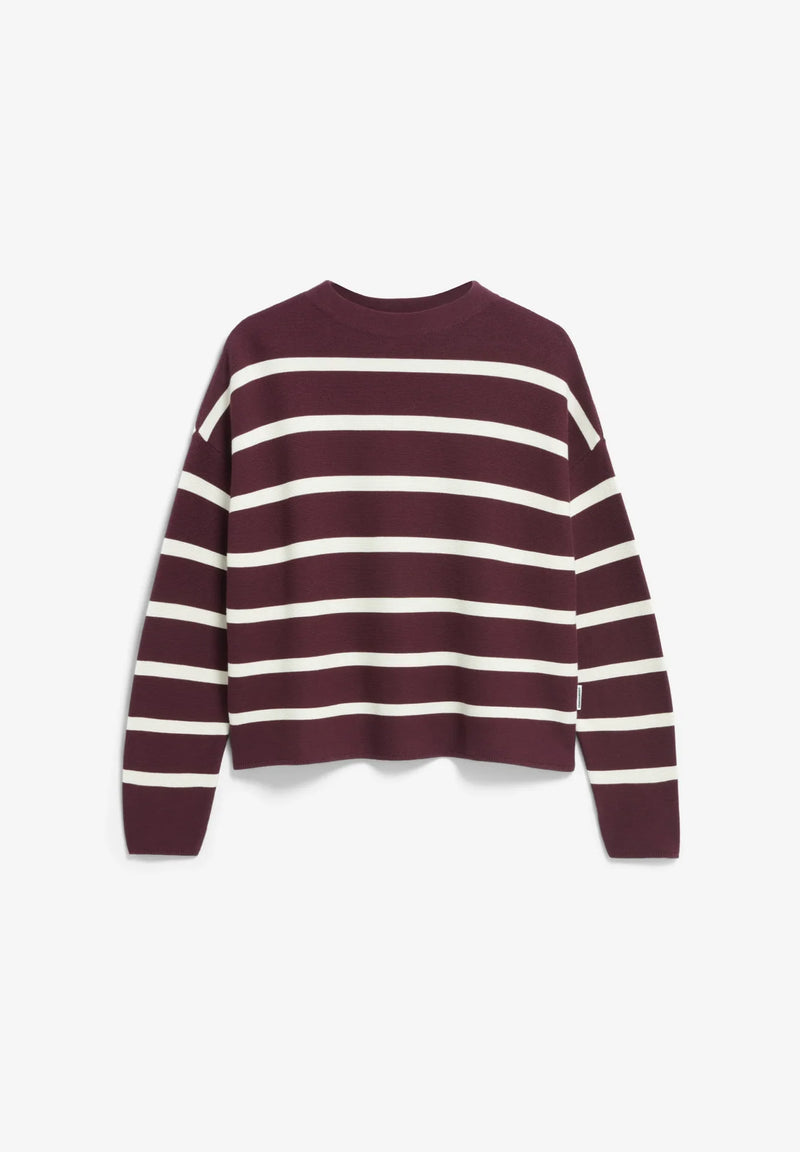 MERINAA STRIPES PEYSA DARK CRANBERRY - OATMILK