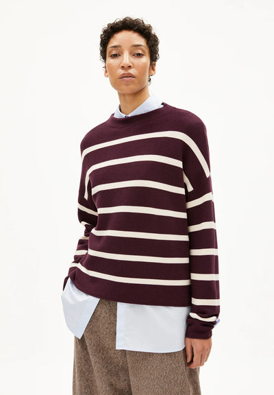 MERINAA STRIPES PEYSA DARK CRANBERRY - OATMILK