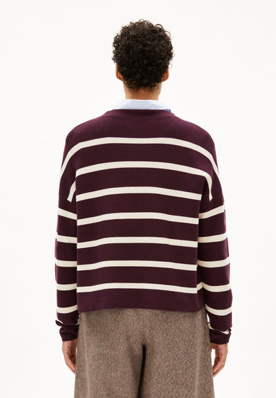 MERINAA STRIPES PEYSA DARK CRANBERRY - OATMILK