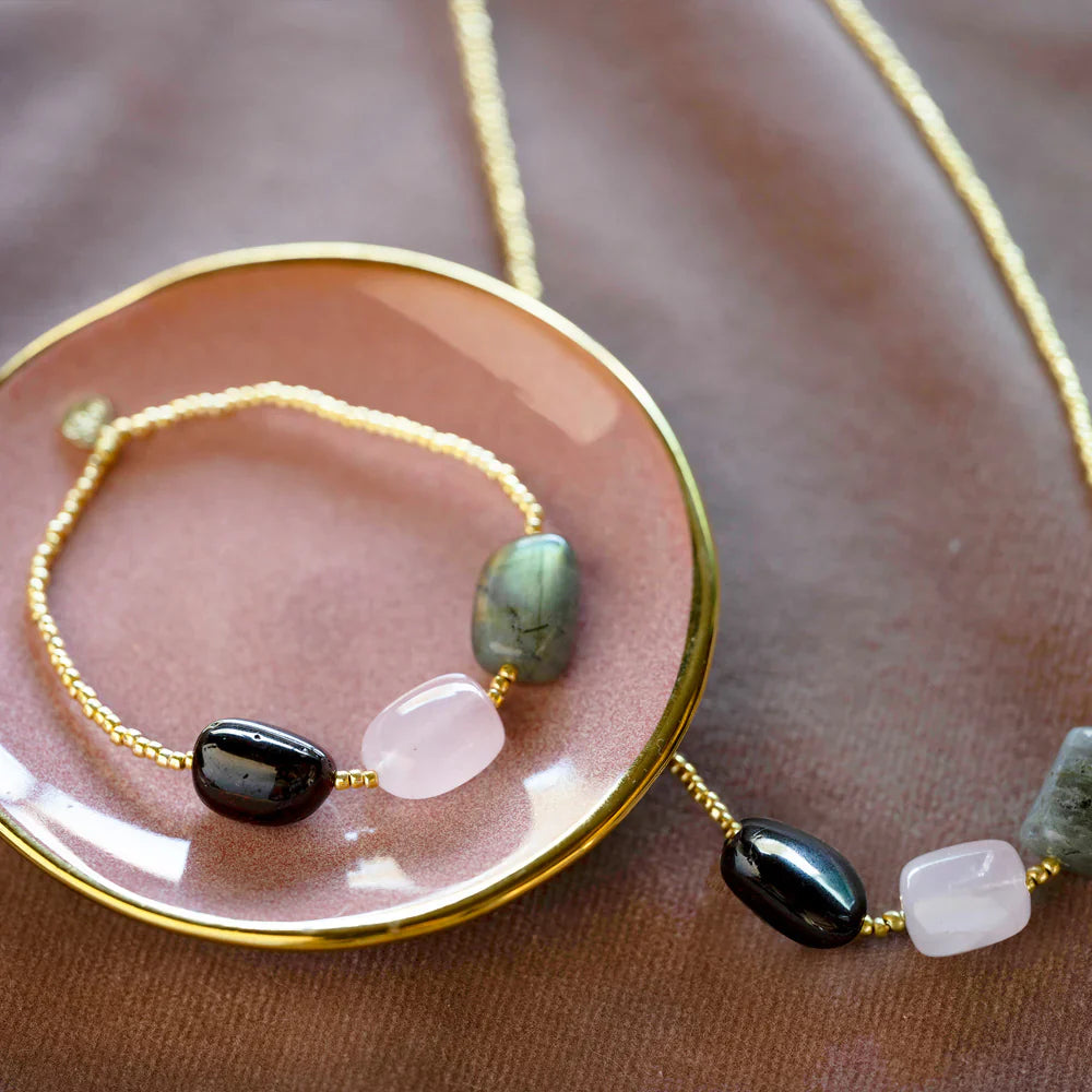 Desirable Garnet Rose Quartz Labradorite armband - Ethic