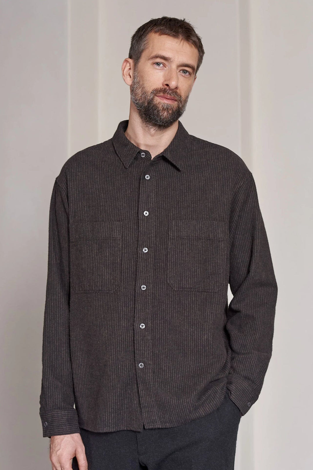 DARIO SKYRTA ECO FLANNEL STRIPED CHARCOAL