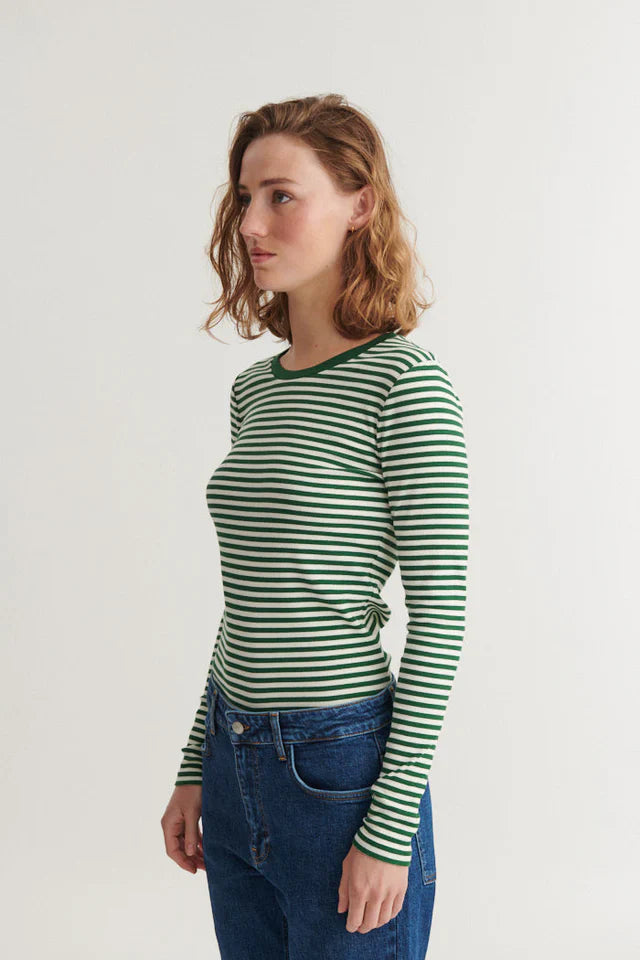 LUDMILLA BOLUR ÚR LÍFRÆNNI BÓMULL RÖNDÓTTUR ABUNDANT GREEN /WHISPER WHITE - Ethic
