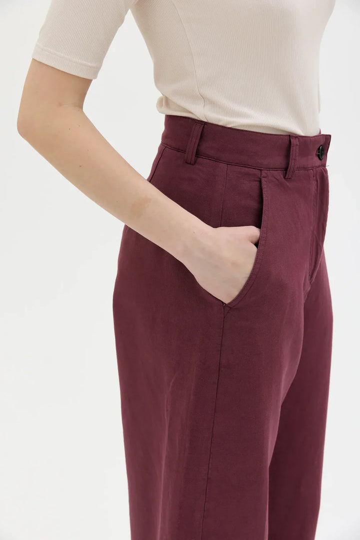 HISA ORGANIC COTTON LINEN TENCEL CURVED BUXUR BORDEAUX - Ethic