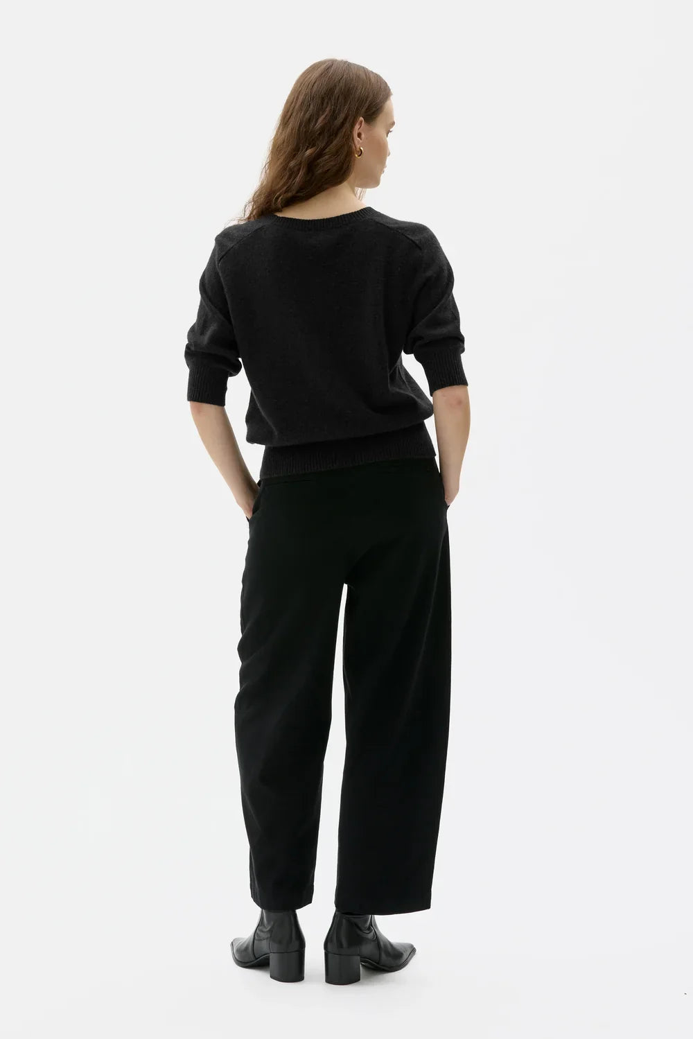 NONA CURVED TROUSERS LÍFRÆN BÓMULL &amp; CASHMERE SVARTAR