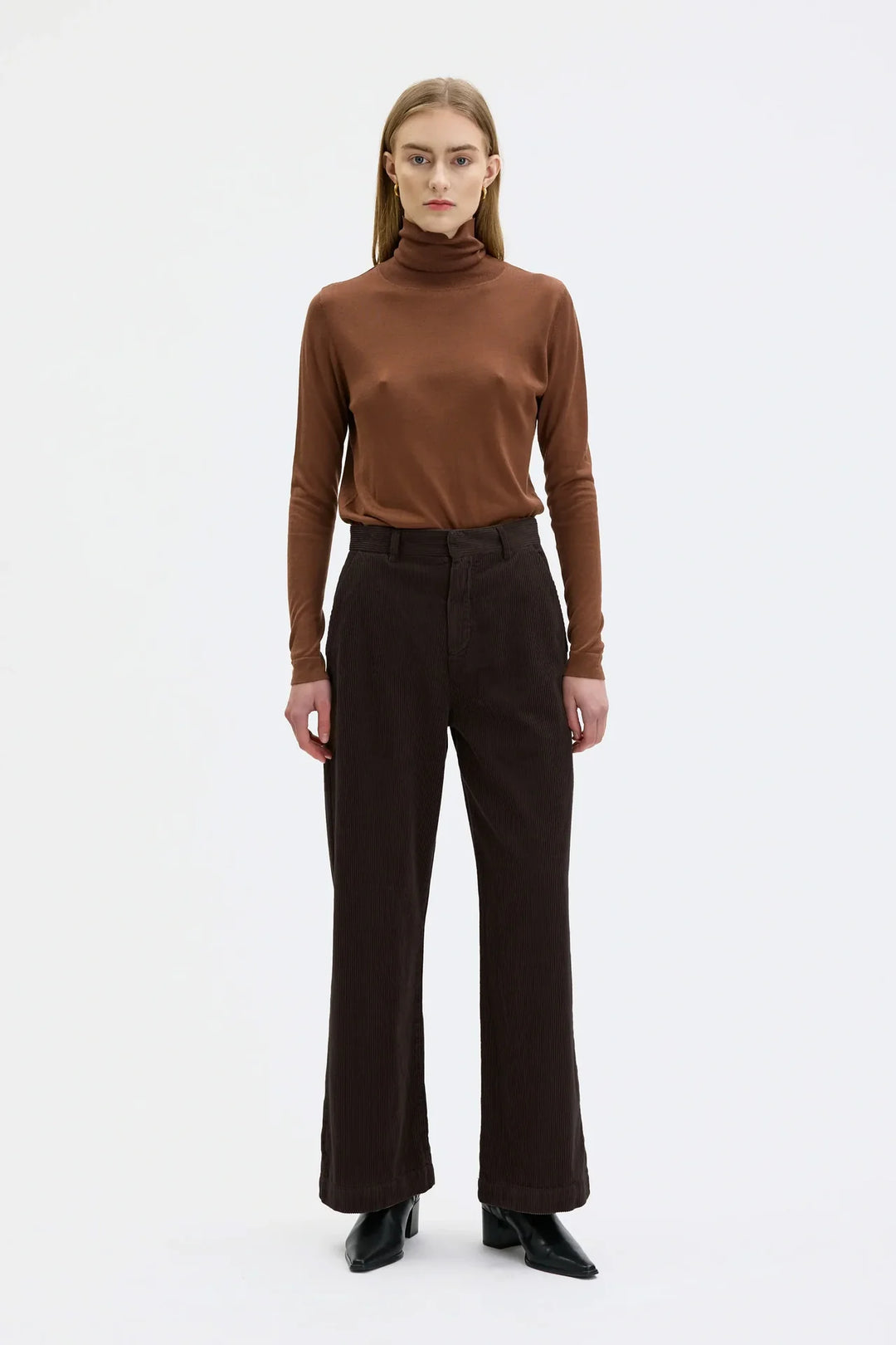AYA LONG WIDE LEG CORDUROY BUXUR MOREL BROWN