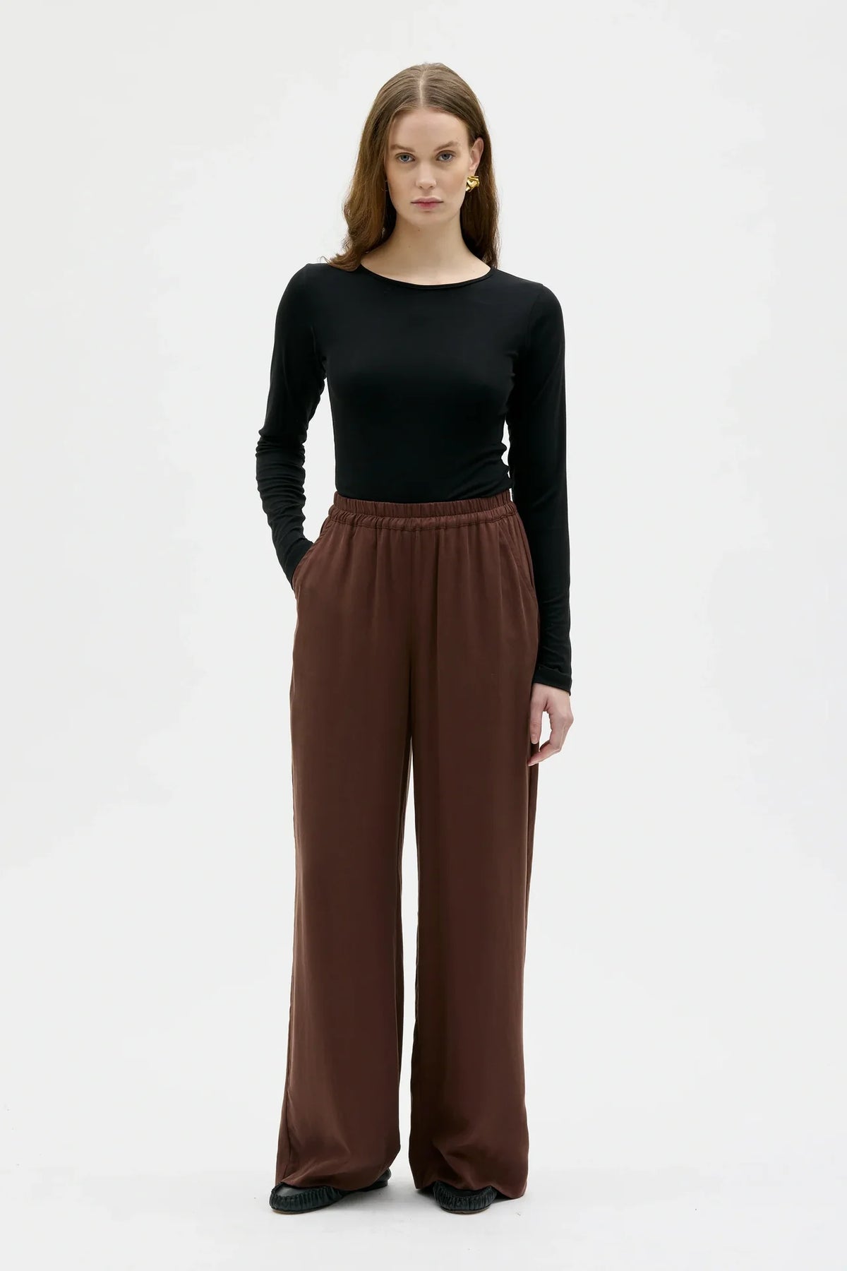 TELA LONG WIDE TENCEL BUXUR HICKORY BROWN - Ethic