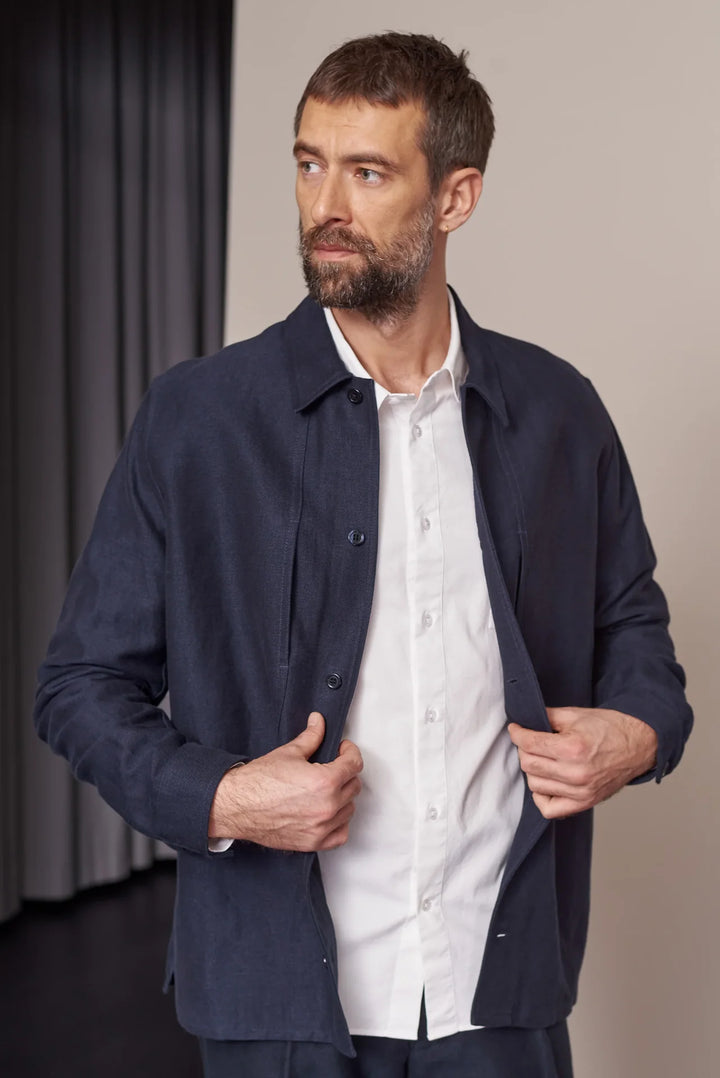 OWE JAKKASKYRTA ÚR WINTER LINEN - NAVY - Ethic