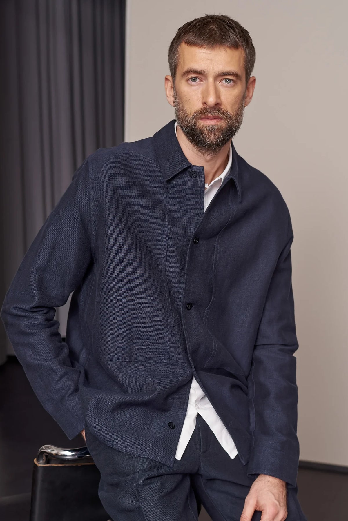 OWE JAKKASKYRTA ÚR WINTER LINEN - NAVY - Ethic
