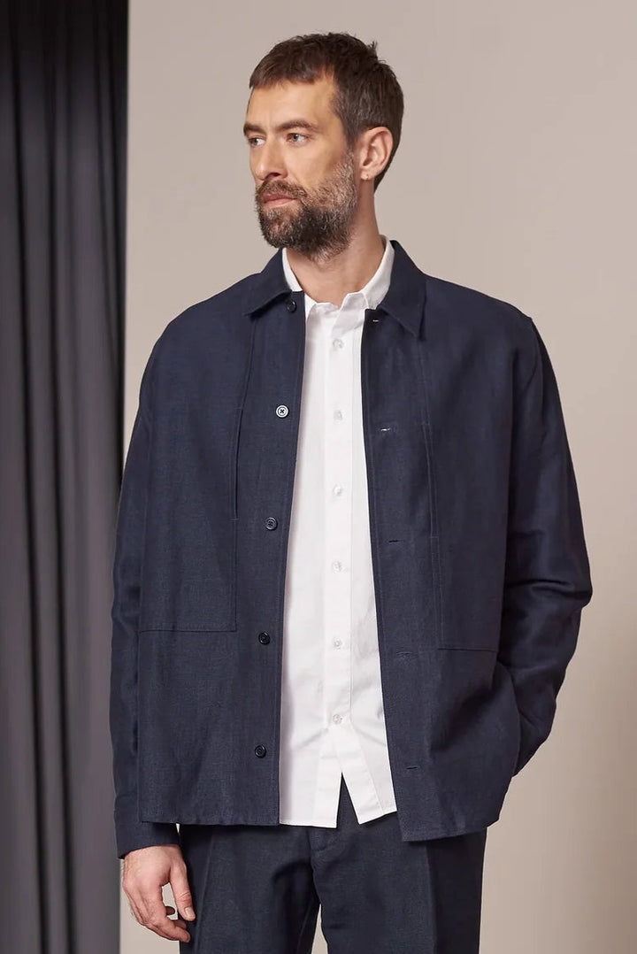 OWE JAKKASKYRTA ÚR WINTER LINEN - NAVY - Ethic