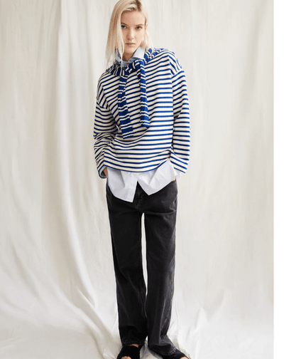 FRANKAA MAARLEN STRIPE SWEAT - UNDYED LAPIS BLUE