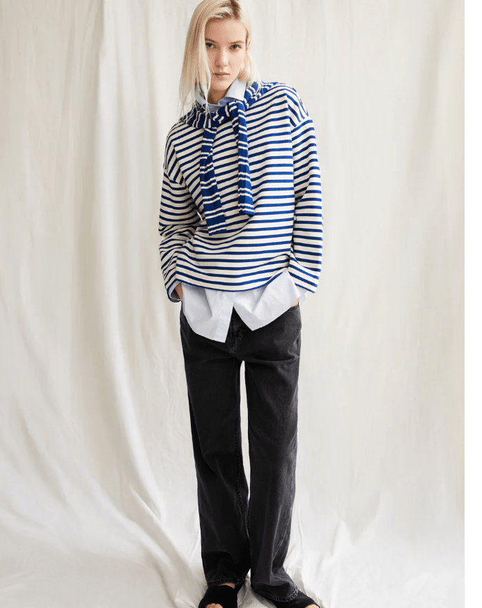 FRANKAA MAARLEN STRIPE SWEAT - UNDYED LAPIS BLUE