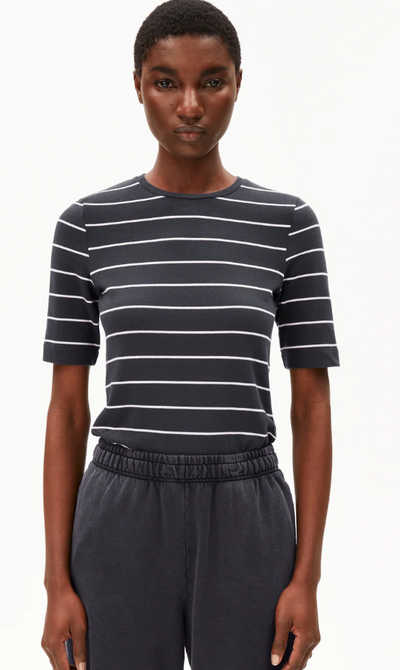 JAANISARA BOLUR FINE STRIPE DARK STEEL OATMILK