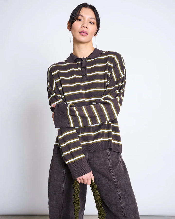 KNIT POLO SWEATER ETTA ZARTBITTER STRIPED GOTS - Ethic