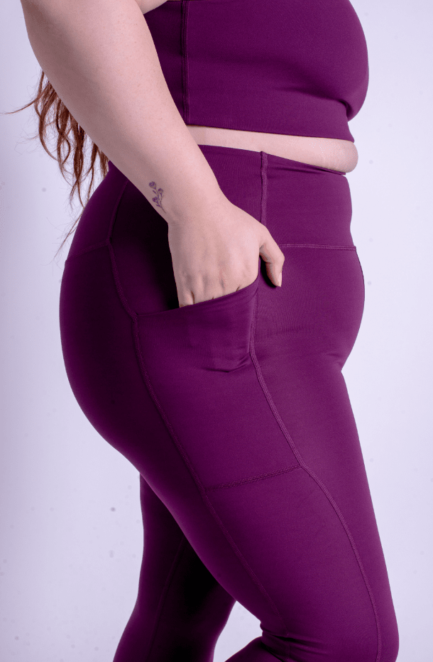 Plum Compressive Háar Leggings með vasa