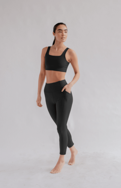 Svartar Compressive Háar Leggings með vasa