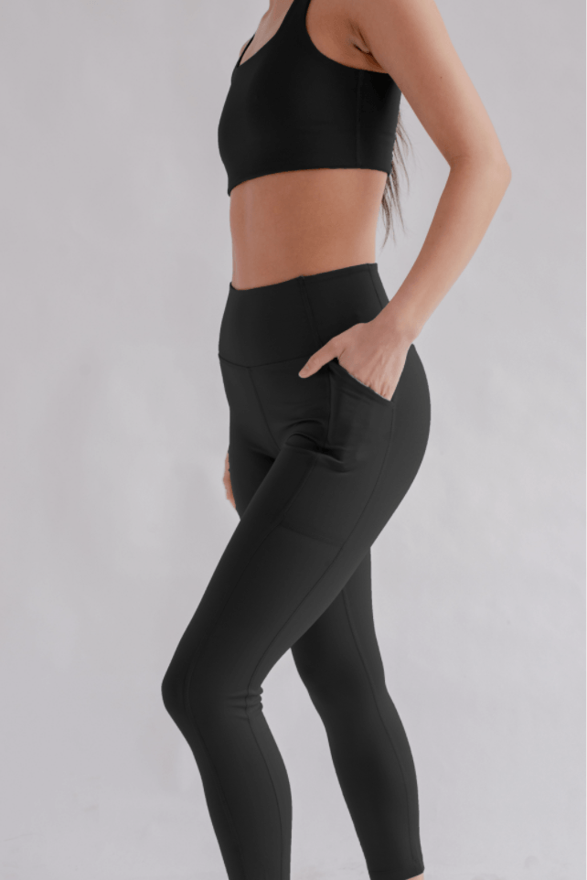 Svartar Compressive Háar Leggings með vasa